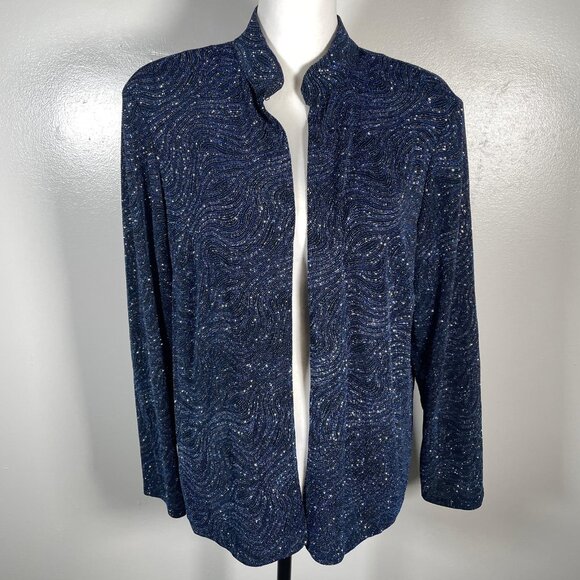 Jump Apparel Blue Silver Collar Neck Open Front Long Sleeve Jacket XL - Picture 2 of 11